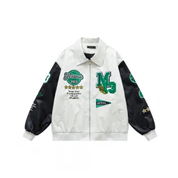Fashion Brand Street PU Leather Stitching Embroidered Jacket