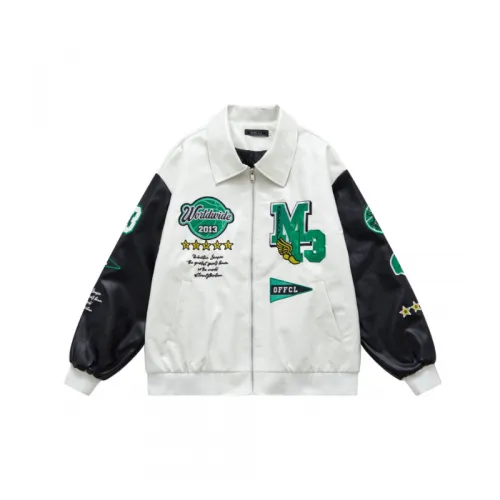 Fashion Brand Street PU Leather Stitching Embroidered Jacket