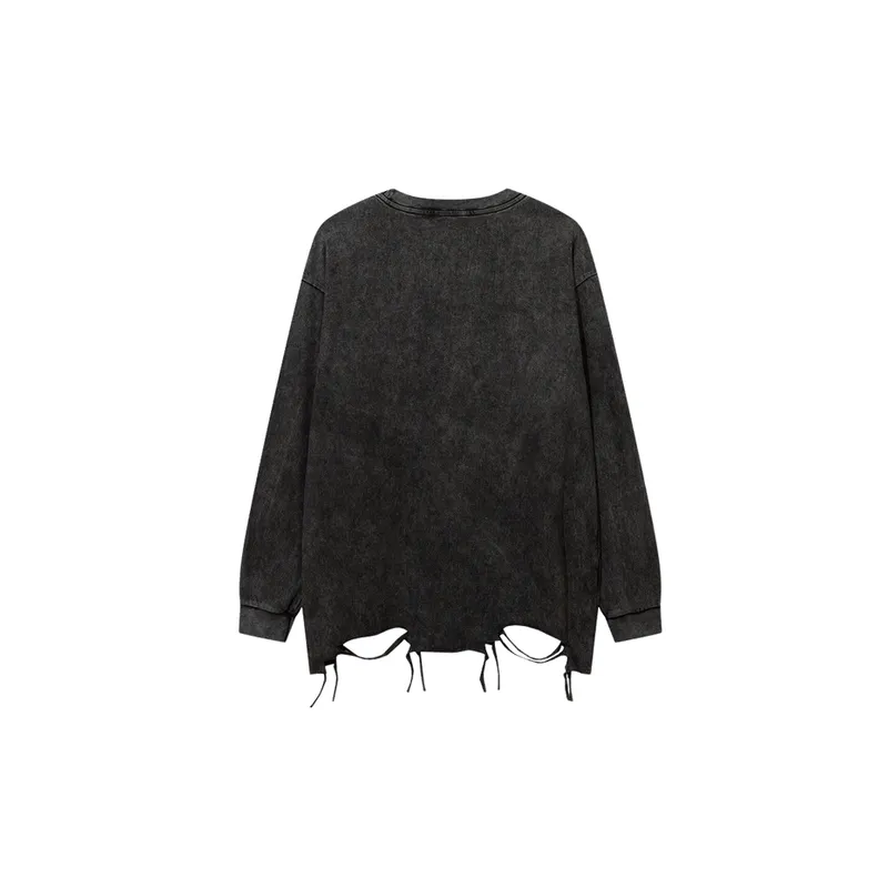 Original Small Batch Creative Rips and Washed Necklace Pullover Versatile Style Hoodie-7
