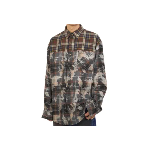 Vintage Tie-Dye Old Plaid Stitching Shirt