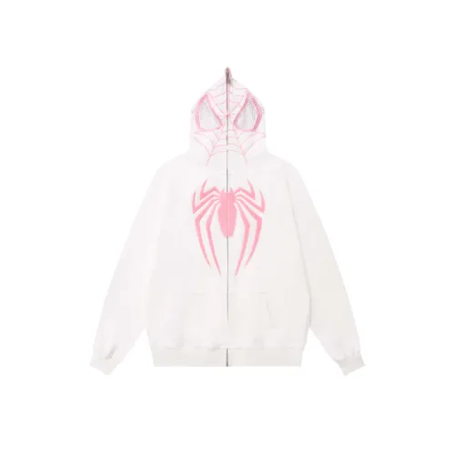 Spider Web Embroidery Fleece Hooded Zippered Sweater