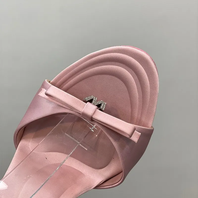 Rhinestone Bow Slide Sandals-3