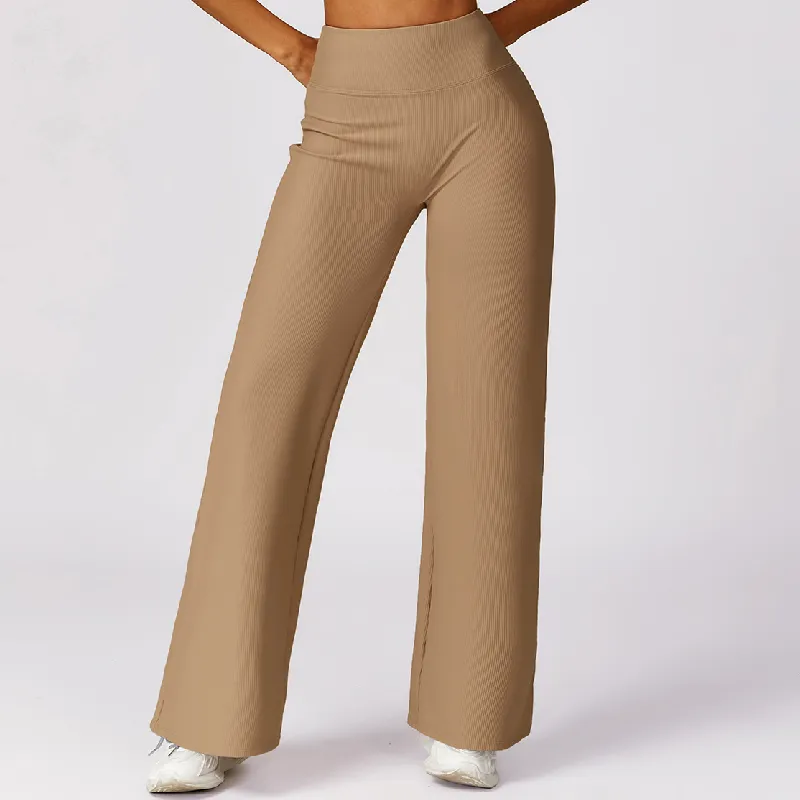 Casual Plain  Nylon Spandex Rib Knit Fabric Sports Pants Women-1