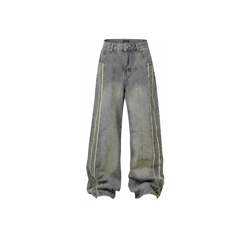 Raw Edge Stripe Design Jeans-0