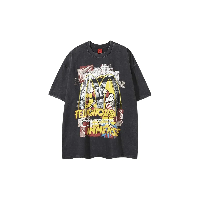 Street Distress Cotton Blended Fabric T Shirt-0