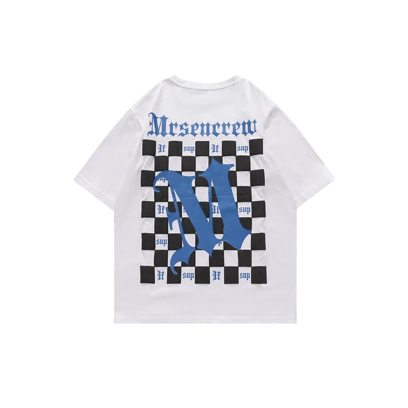 Checkerboard Grid Letters Printed Short Sleeved T Shirt-6