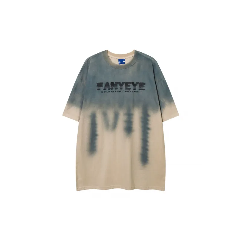 Retro Gradual Tie Dye Crewneck Short sleeved T shirt-0