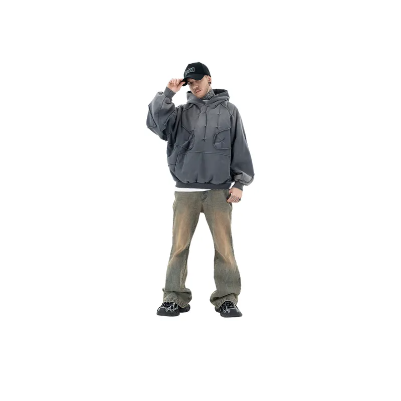 Splicing Deconstruction Creative Design Gradual Change Dyeing Heavy Hoodie-2