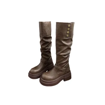 Retro Denim Knee High Boots