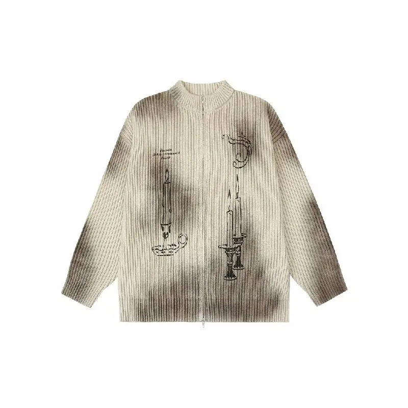 Retro Fashion Zipper Printed Sweater-0