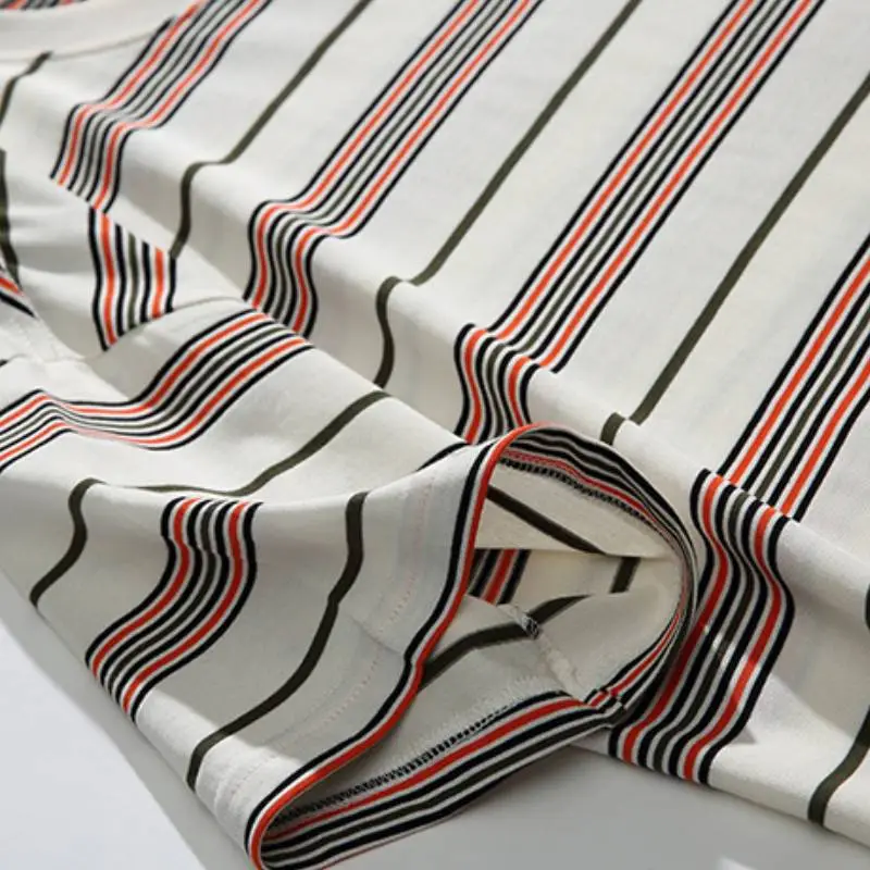 Retro Striped Cotton Blended Fabric T Shirt Unisex-4