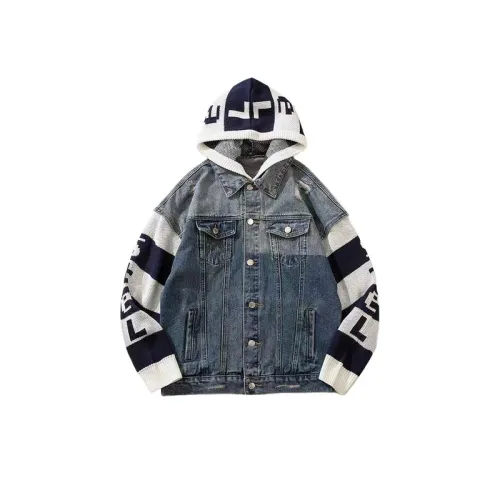 New Style Street Trendy Brand Patchwork Vintage Hoodie Denim Loose Fit Jacket