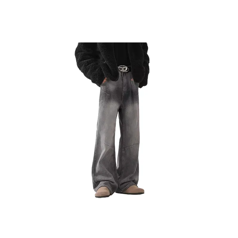 Retro Straight Leg Denim Casual Pants-1