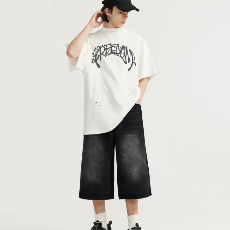 Casual Plain Denim Shorts-6