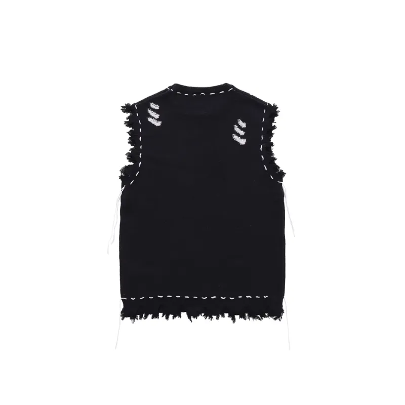High street Destructive Sense Fur edged Vest Sleeveless Sweater-5