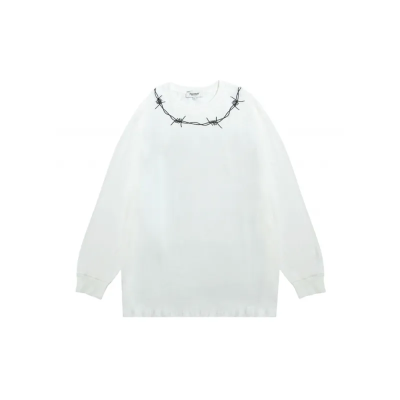 Dark Style Letter Printed Long sleeved BF Style Trendy Loose Round Neck Pullover T Shirt-0