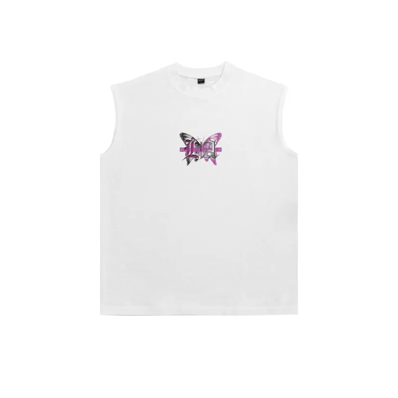 Butterfly Letter Print Sleeveless T Shirt-3