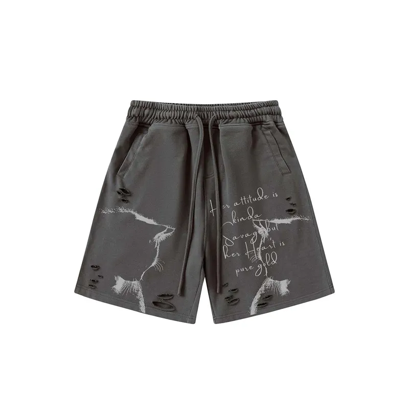 Creative Graffiti Print Ripped Shorts-2