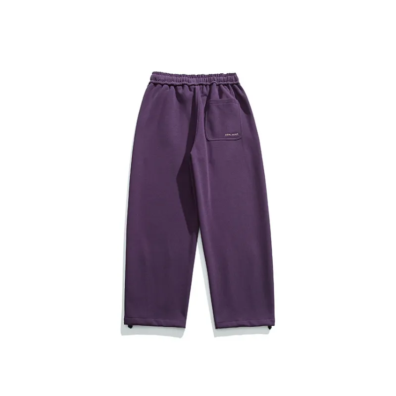Solid Color Basic Embroidered Casual Pants-3