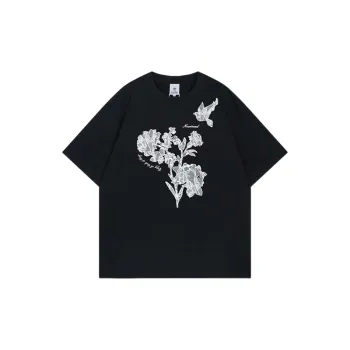 Loose Embroidery Cotton Blended Fabric T Shirt