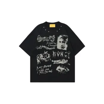 Diablo Street Printed Rivet Design Hip hop Short sleeved T shirt