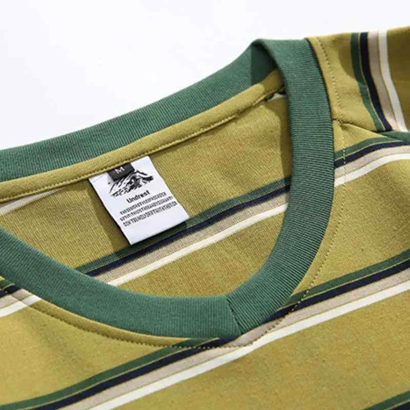 Retro Striped Cotton Blended Fabric T Shirt Unisex-4
