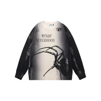 Crewneck Contrast Color Loose Gradient Knitted Spider Sweater