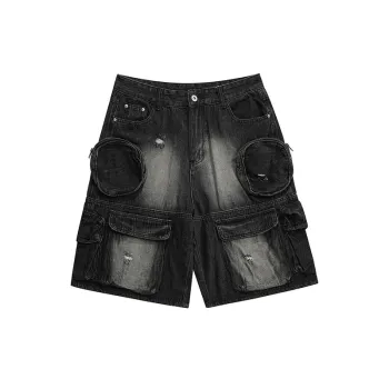 Washed Old White Denim Casual Shorts