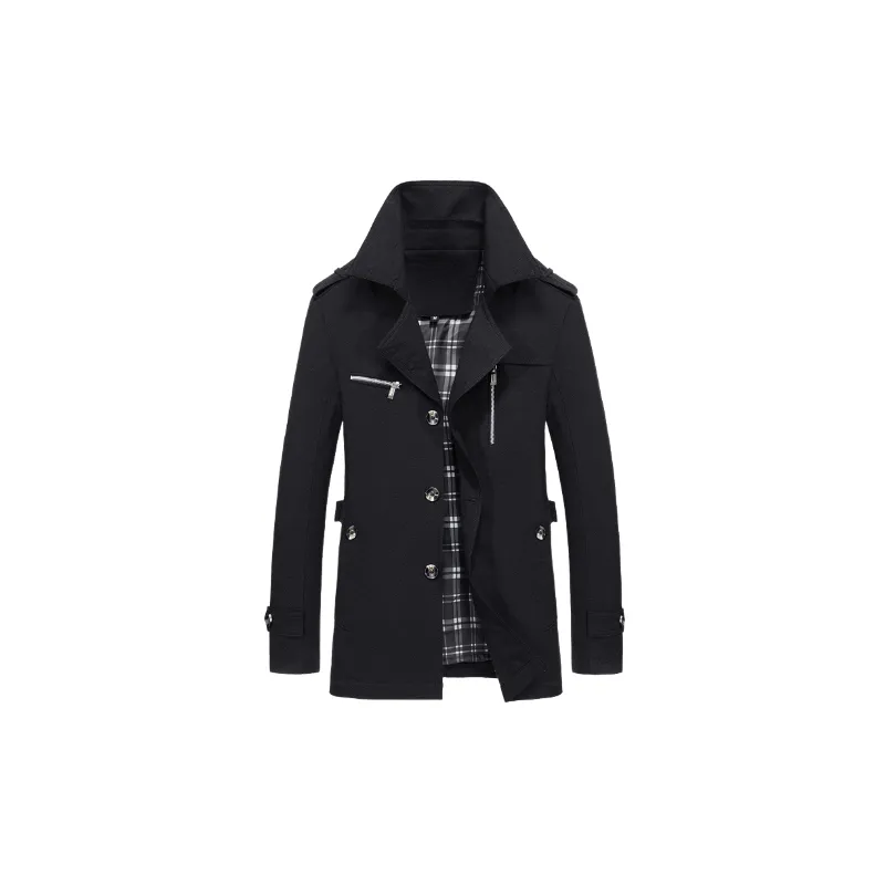 Casual Long Blended Synthetic Fabrics Trench Coat-1