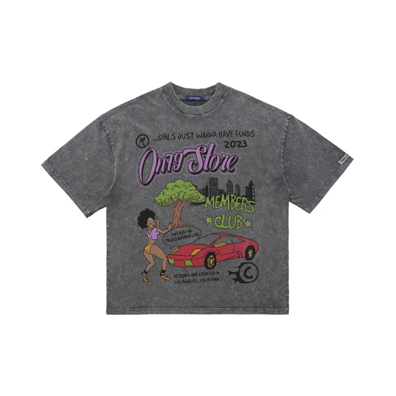 Cartoon Printed Short sleeved Loose Shoulder T shirt  Swag OOTD