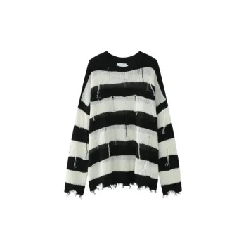 Loose Striped Tassel Hole Pullover Sweater