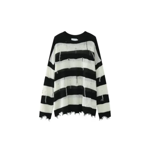Loose Striped Tassel Hole Pullover Sweater