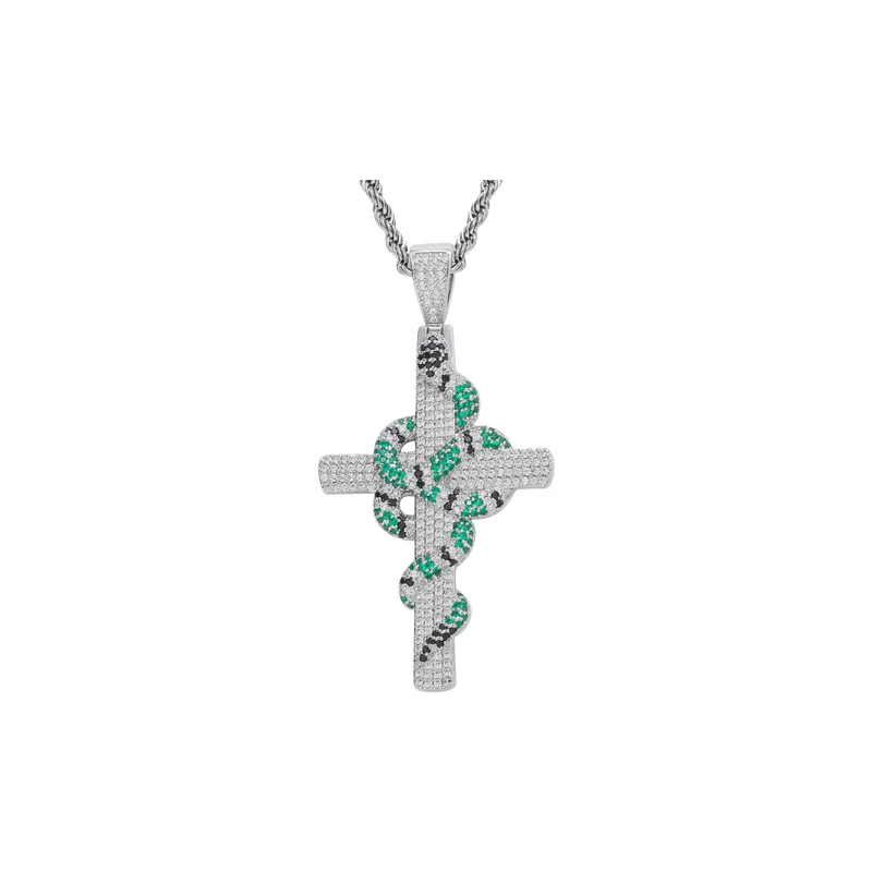 Vintage Snake Pattern Cross Pendant-4