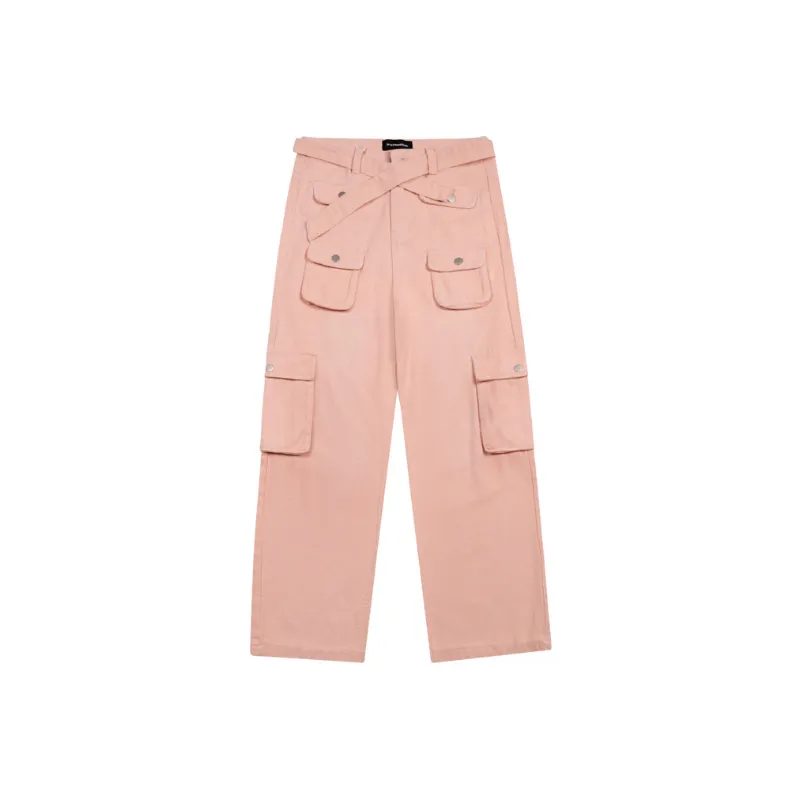 Solid Color Overalls High Street Niche Hiphop Wide Leg Straight Casual Trousers-0
