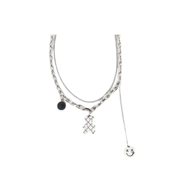 Double Layer Bear Smiley Face Necklace
