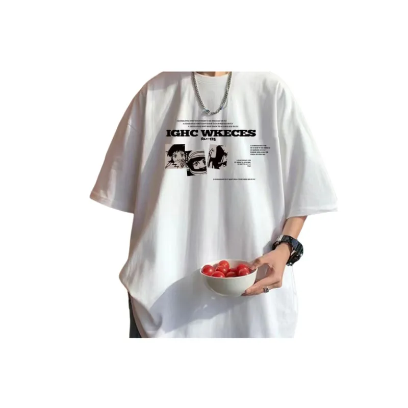 Vintage Red Trendy Print Loose Short sleeved T shirt-6