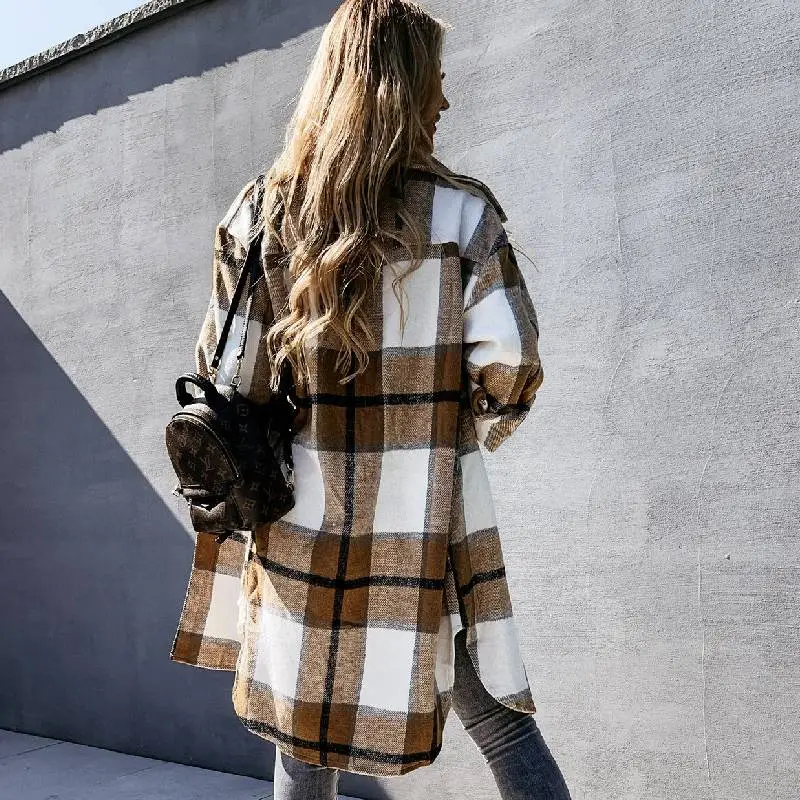 Basics Plaid Cotton Blended Fabric Shirt Women-1