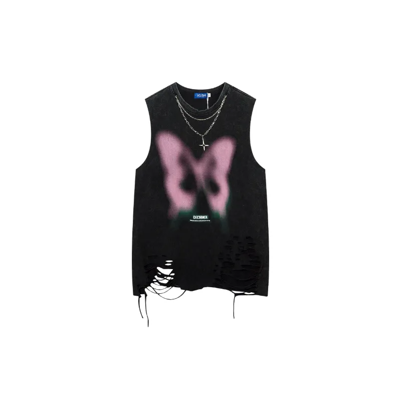 Retro Butterfly Cotton Blended Fabric Vest Unisex-4