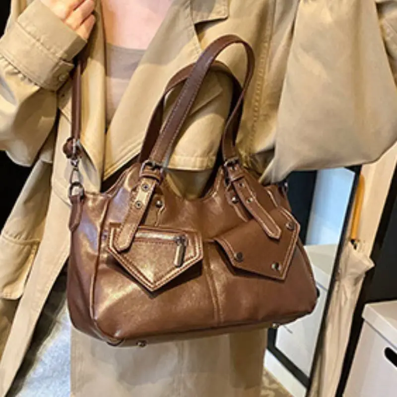 Contrast Color Retro Shoulder Bag-5