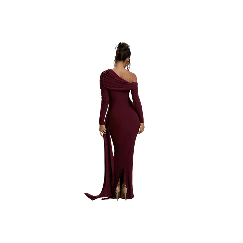 Elegant Long Sleeve Milk Fiber Dress Women-5