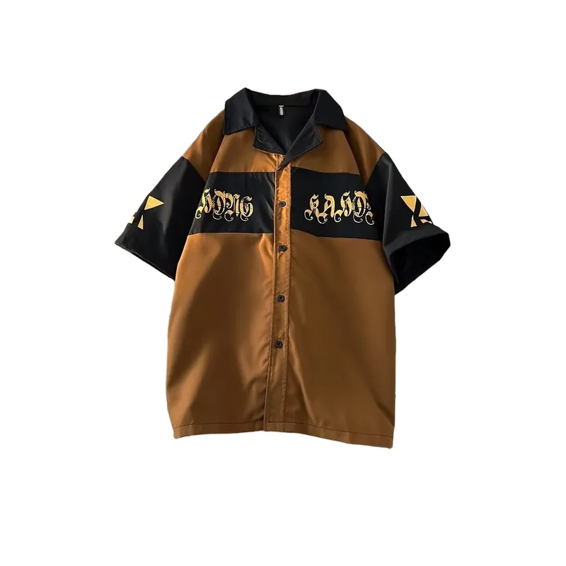Retro Stitching Loose Cuban Collar Shirt-0