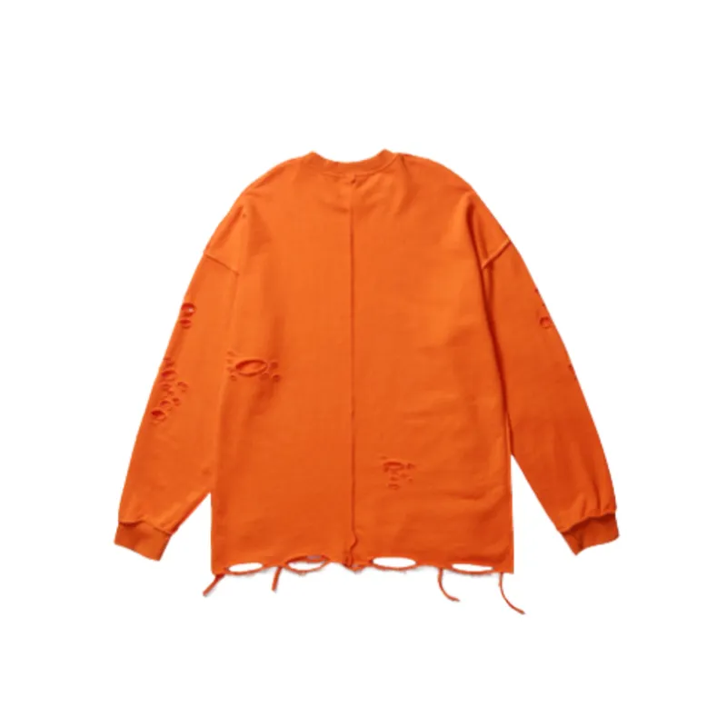 Distressed Lazy Loose Pullover Sweatshirt-3