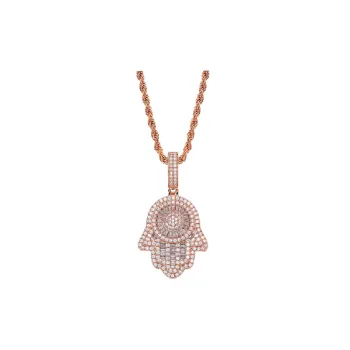 Retro Fatima Hand Pendant Full Zircon Hip Hop Necklace
