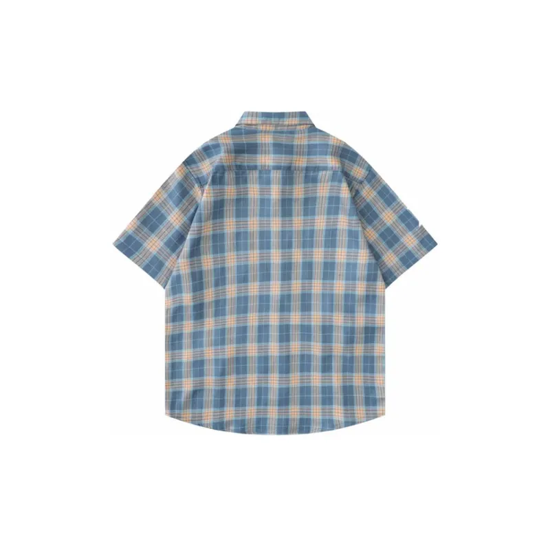 Star Print Plaid Short Sleeve Shirt-1