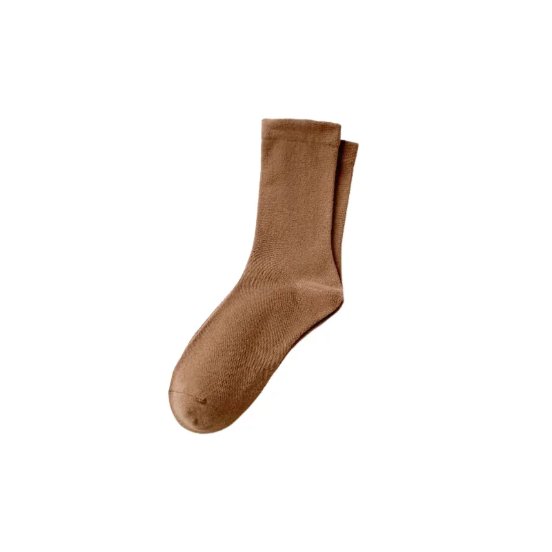 Retro Contrast Color 100% Cotton Mid Calf Sock-2