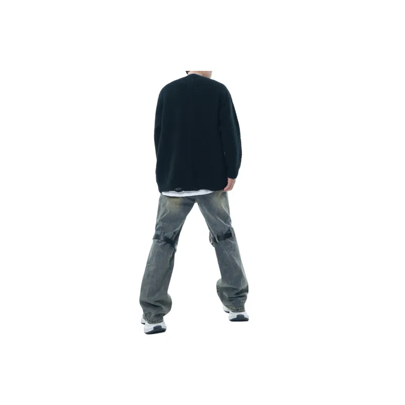 High Street Hole Retro Pair Twist Crewneck Knitted Sweater-6