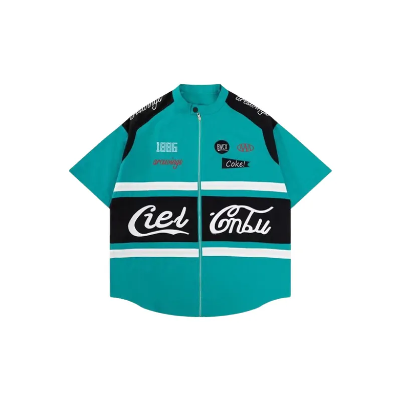 Retro Embroidered Short sleeved Motorcycle Shirt