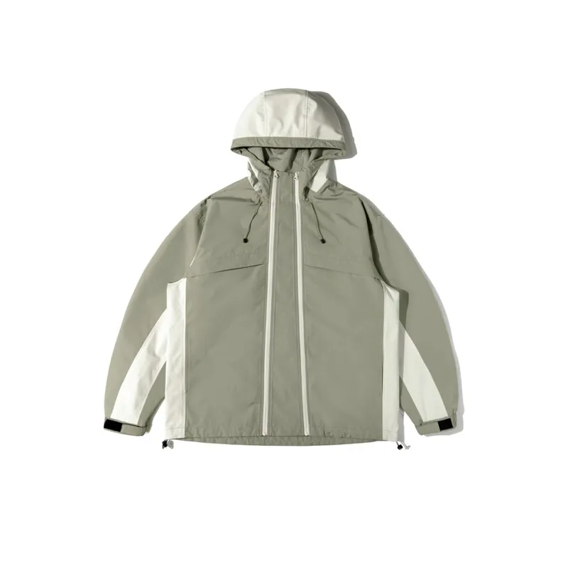 Windproof Stitching Contrast Color Hooded Jacket-4