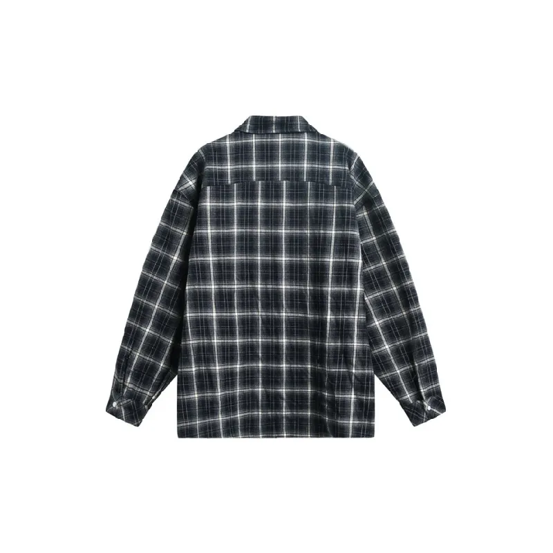 Retro Long Sleeve Plaid Blended Synthetic Fabrics Shirt-1
