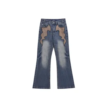 Embroidered Flame Retro Washed Loose Micro flared Pants